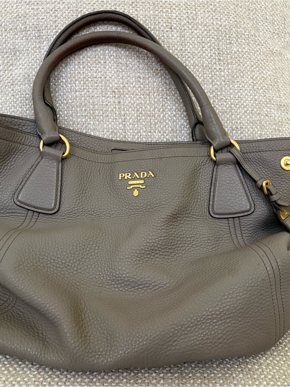 Prada Milano Pebbled Leather Shoulder Tote with Gold Hardware